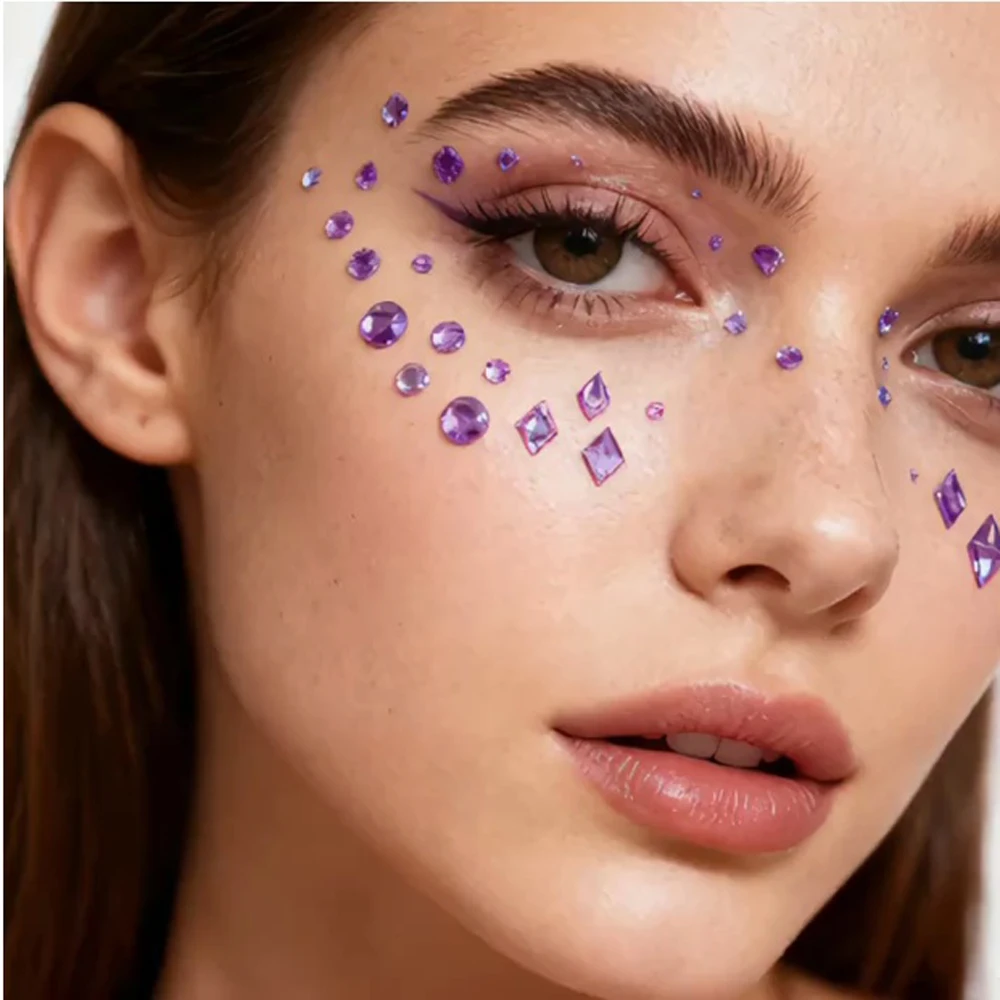 Sparkling 3D Synthetic Gemstones Multi-Size Teardrop Rhombus Round Drill Face Stickers for DIY Makeup and Party Eye Decoration