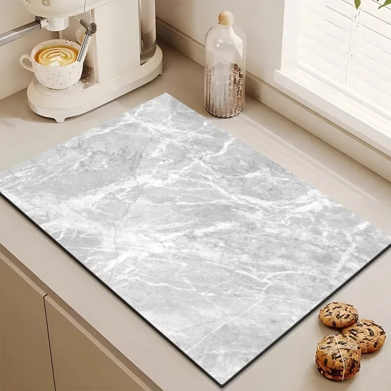 Marble Printed Ktichen Dish Drying Mat Non Slip Super Absorbent Home Room Entrance Door Rug Decor Tableware Drain Pad Washable