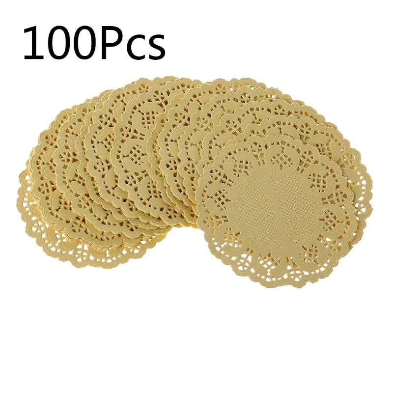 3.5 ''สีดอกไม้ลูกไม้รอบกระดาษ Doilies Placemat CRAFT Doyleys งานแต่งงานวันเกิดตกแต่งบนโต๊ะอาหาร 100 PCS