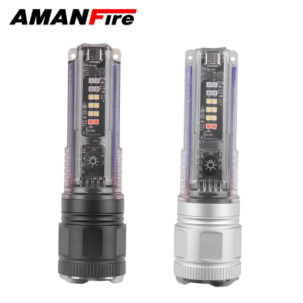 Amanfire X-36 Keychain Flashlight Telescopic Zoom EDC Mini Torch  Rechargeable Uv Lamp