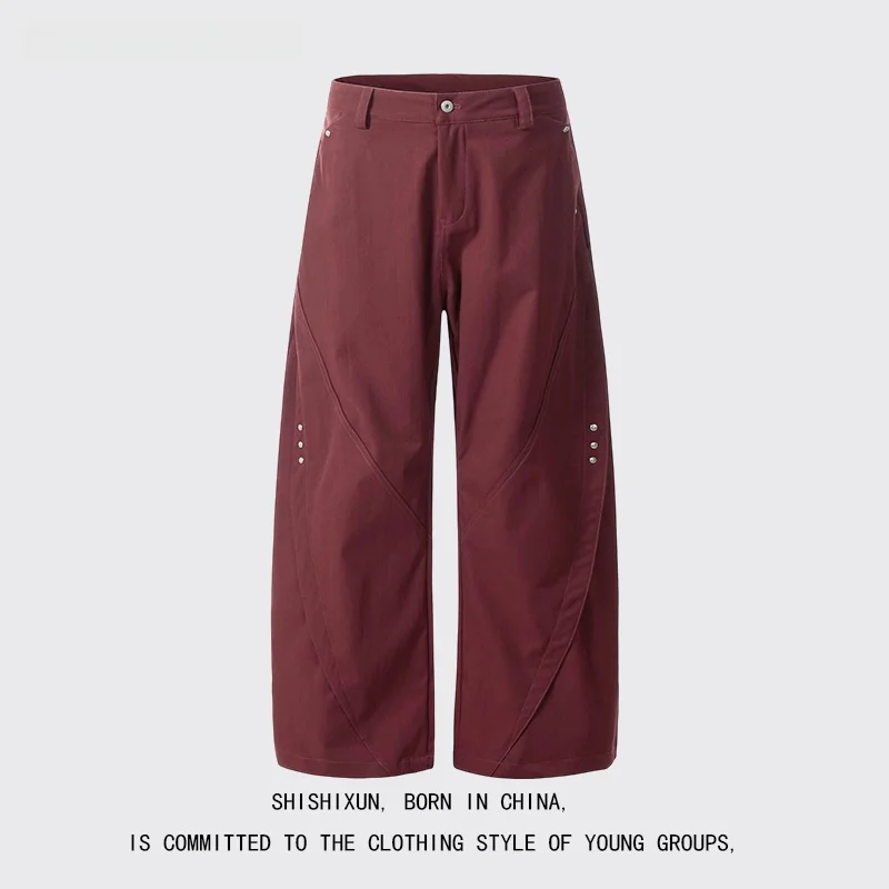 

Cleanfit American Sle Men's Distred Rivet Wide Leg Pants Casual Straight Cut Trousers Summer Faion Trendy Youthwear