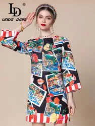 LD LINDA DELLA-vestido bohemio de verano para mujer, traje holgado con cuello redondo y estampado de arquitectura, a la moda, 2024