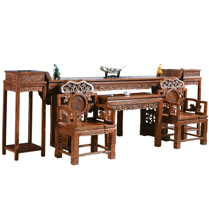 Furniture for the main hall, six-piece set: hedgehog rosewood heated grand chair, solid wood rosewood