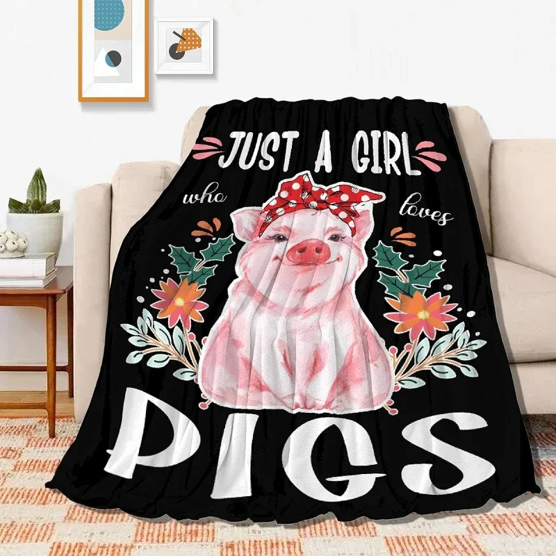 

Cute Pig Flannel Blanket for Girls Soft Warm Cozy Fleece Throw for Bed Couch Sofa Cute Animal Print Quilt for Room Decor