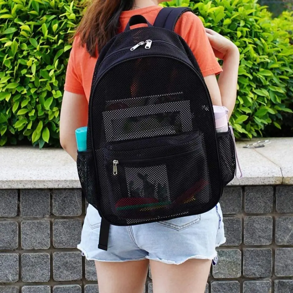 Large Capacity 20-35L Mesh Rucksack Polyester Heavy Duty Transparent Backpack Light Weight Hollow Breathable Student Bag Daily