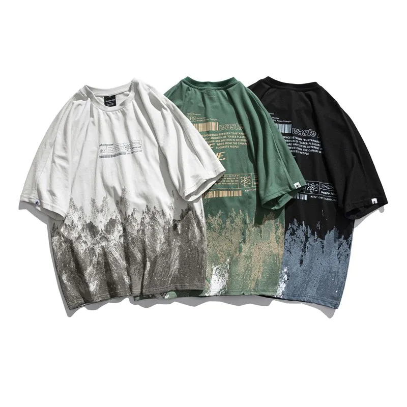 

Summer New American Casual Street ortsved Tirt Men's Loose Fit Printed ort Sve Youth Faion Sports Theme