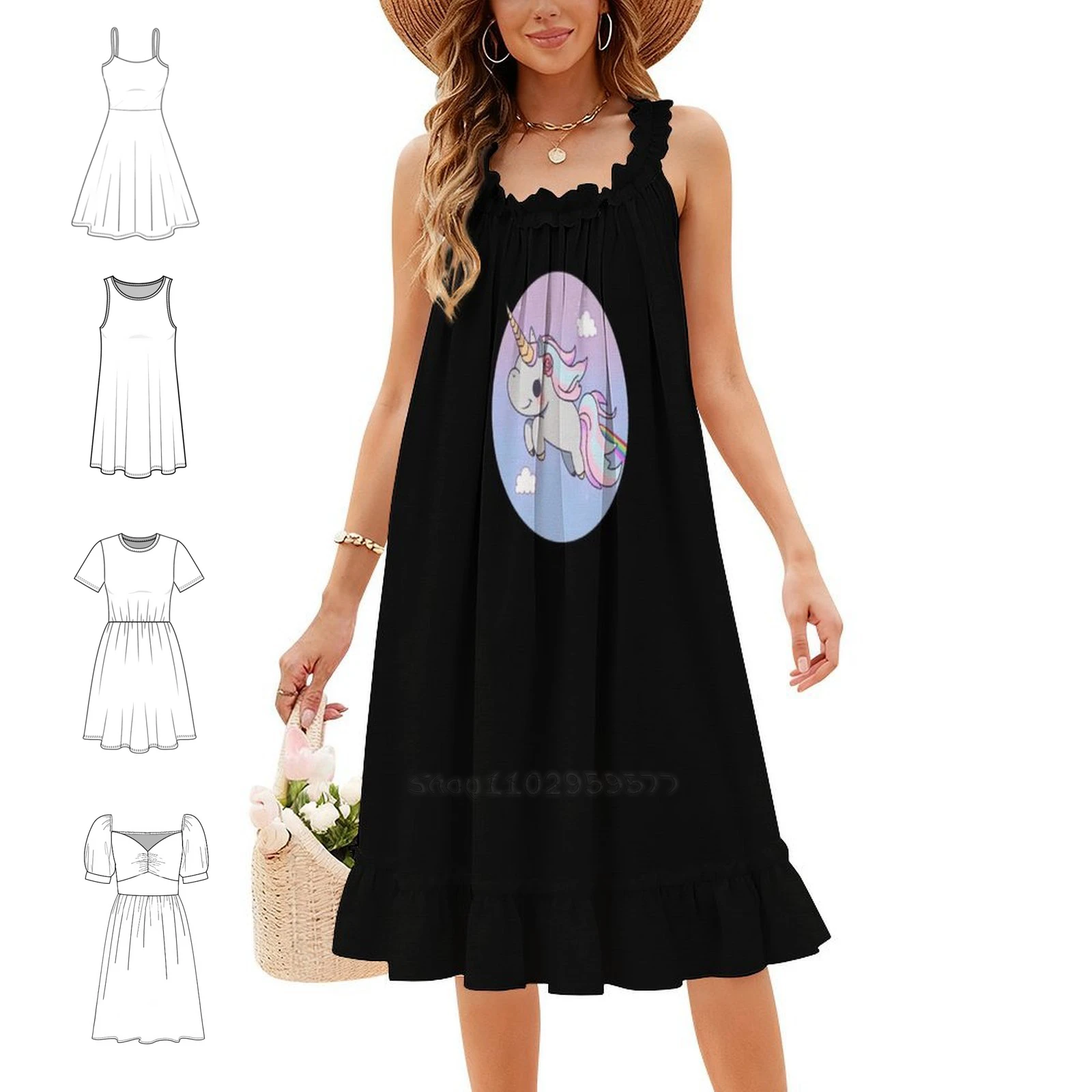 Cute Unicorn Sweetheart Neckline Dress Elegant Summer Party Dress For Women Cute Unicorn Rainbow Unicorn Jumping Woman Clothes