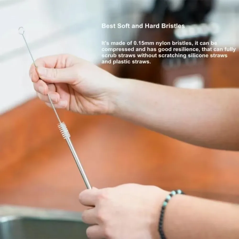 5pcs Soft Hair Tube Cleaner Brush Reusable Stainless Steel Handle Glass Tube Cleaners Flexible Long Cleaning Tools Home
