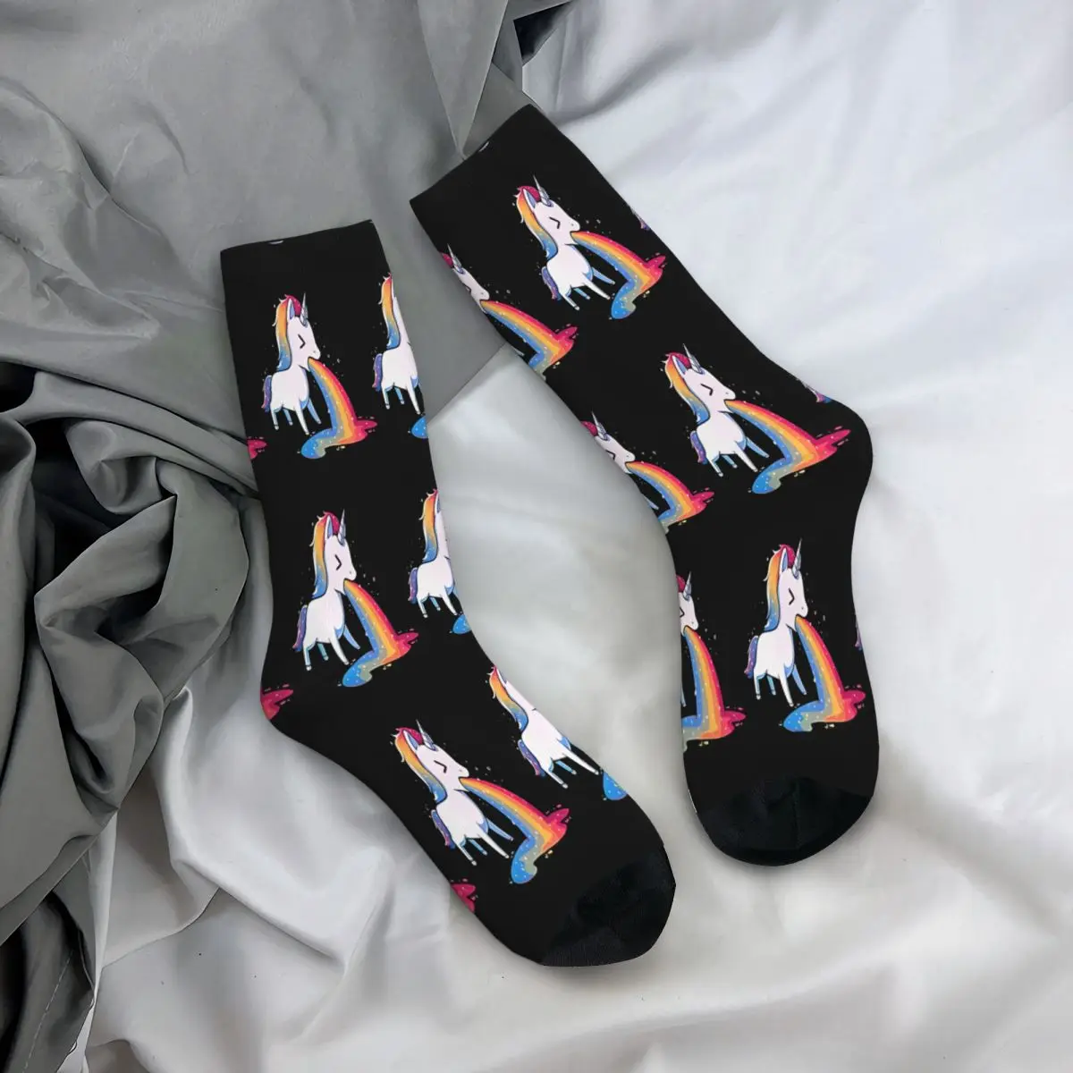 Puking Rainbow Unicorn Socks Male Mens Women Spring Stockings Hip Hop