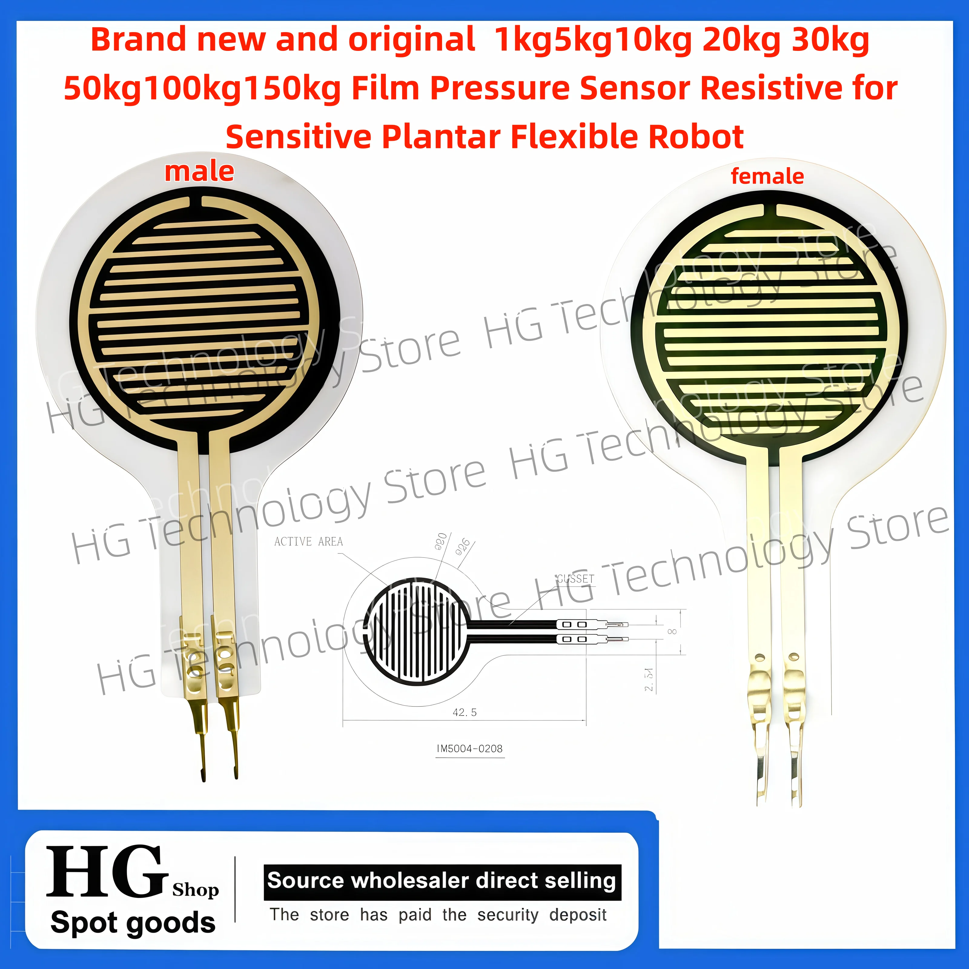 Brand new and original  1kg5kg10kg 20kg 30kg 50kg100kg150kg Film Pressure Sensor Resistive for Sensitive Plantar Flexible Robot