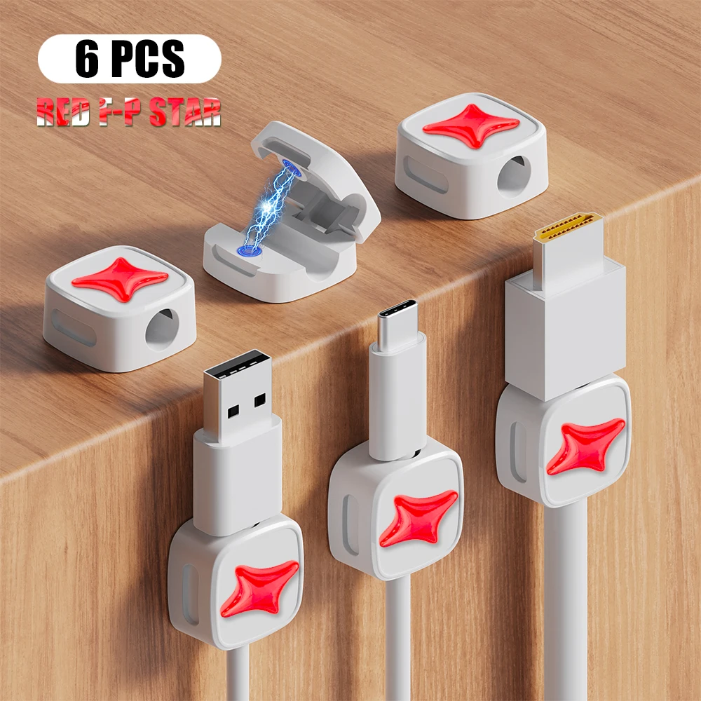 【RED F-P STAR】Cable Winder Organizer USB Charging Cable Clips Desk Tidy Organiser Wire Cord Holder Protectors，Christmas Gift