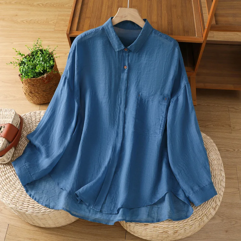 

2025 Autumn Breathable Loose Casual Solid Color Women Shirt Office Lady Lapel Long-Sleeved Blouses Tops Camisa Feminina Elegante