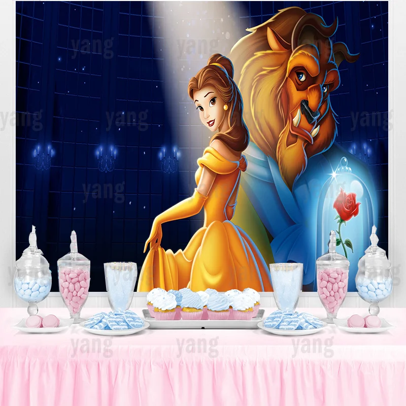 Disney Princess Prince Rose Wedding Castle Dreamy  Beauty and the Beast Belle Backdrop Girls Birthday Party Baby Shower Banner