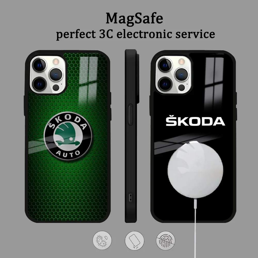 Super Car Design S-Skoda Phone Case For IPhone 16 15 14 13 12 11 Pro Max Plus Mini Magsafe Mirror Wireless Magnetic Cover