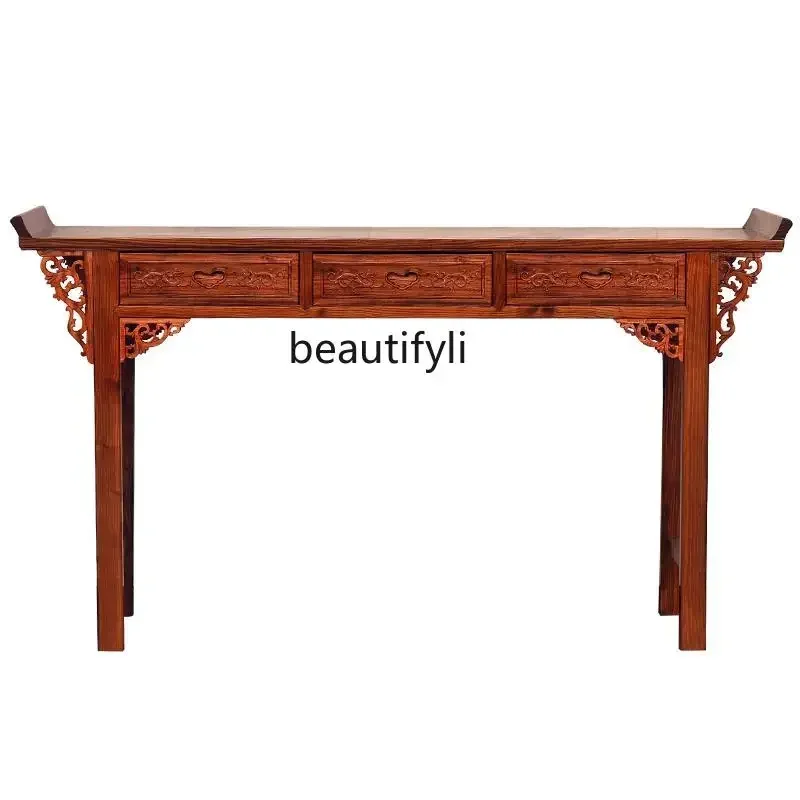 

FHousehold entrance table offering table Solid wood strips and incense cases Antique offering table