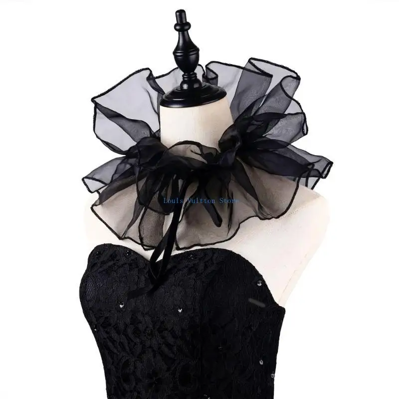 

L5YB тюлевой воротник с рюшами в викторианском стиле, манжеты для косплея на запястьях, рубашка, блузка, декоративный накладной