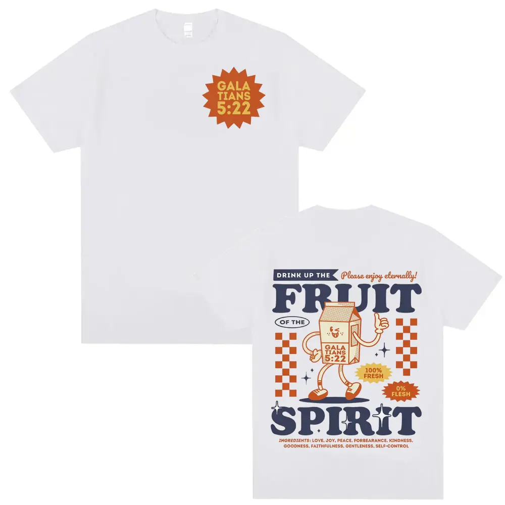 Retro Christian Fruit of The Spirit Jesus T-shirts Men Clothing Harajuku Aesthetic Bible T Shirt Unisex Summer Oversized T-shirt view 3