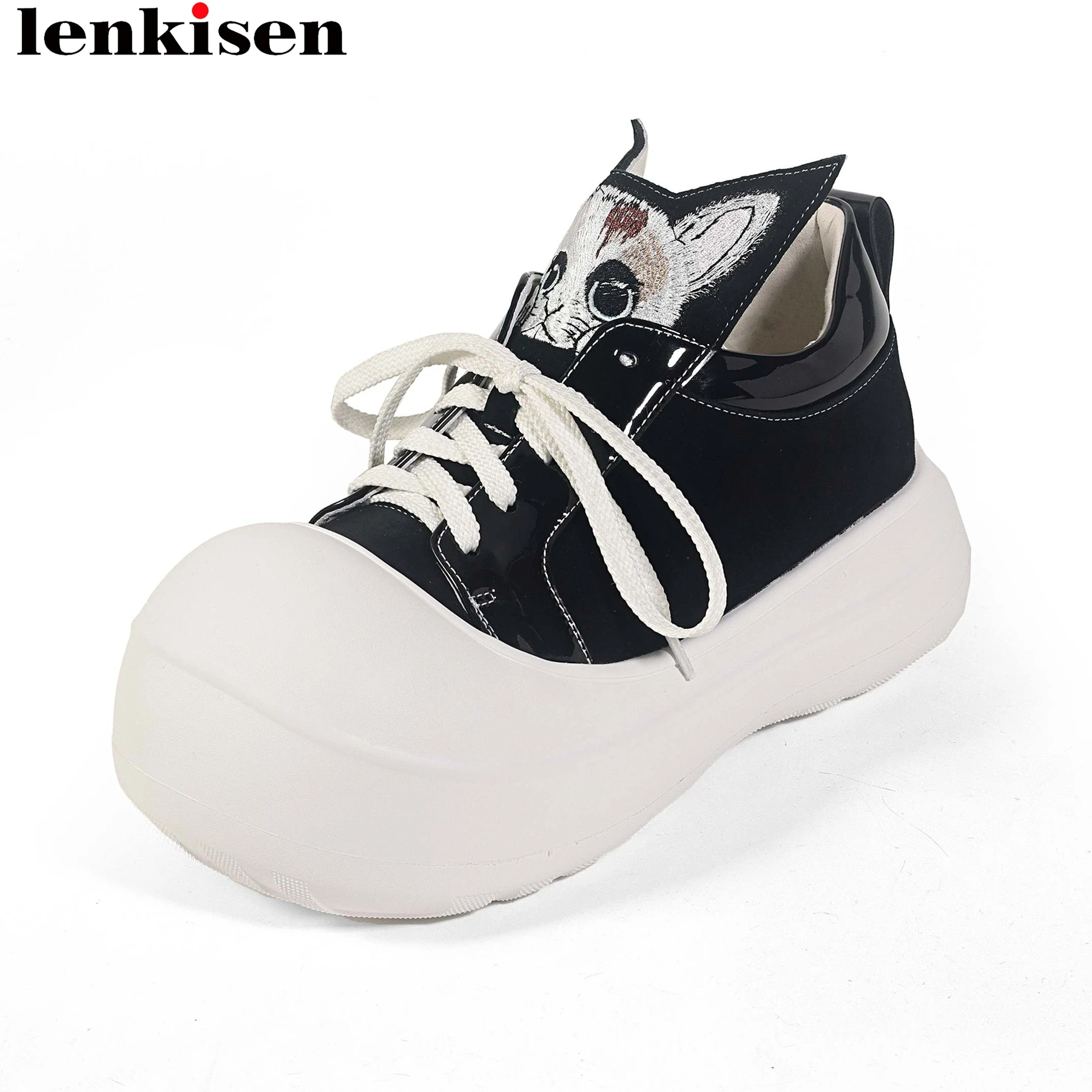 Patent Leather Round Toe Thick Bottom Spring Autumn Shoes Cute Sneakers Platform Casual Increased Party Women Vulcanized Shoes
