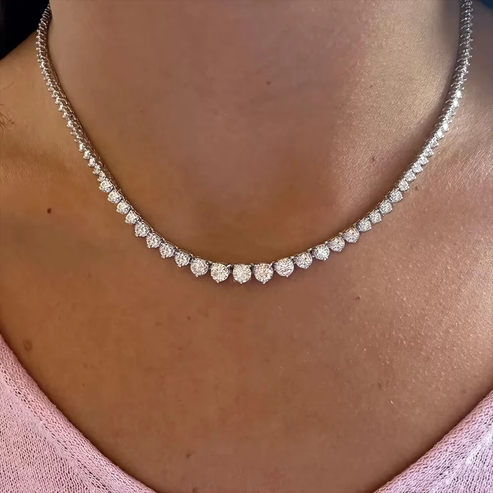 Women S925 Sterling Silver Anti-allergy Riviera Tennis Necklace 3-Claw Graduated D Color VVS1 Moissanite Pass Diamond Tester With GRA Certificate Never Fade Luxury Bridal Wedding Engagement Fine Jewelry Valentine Birthday Gift For Her