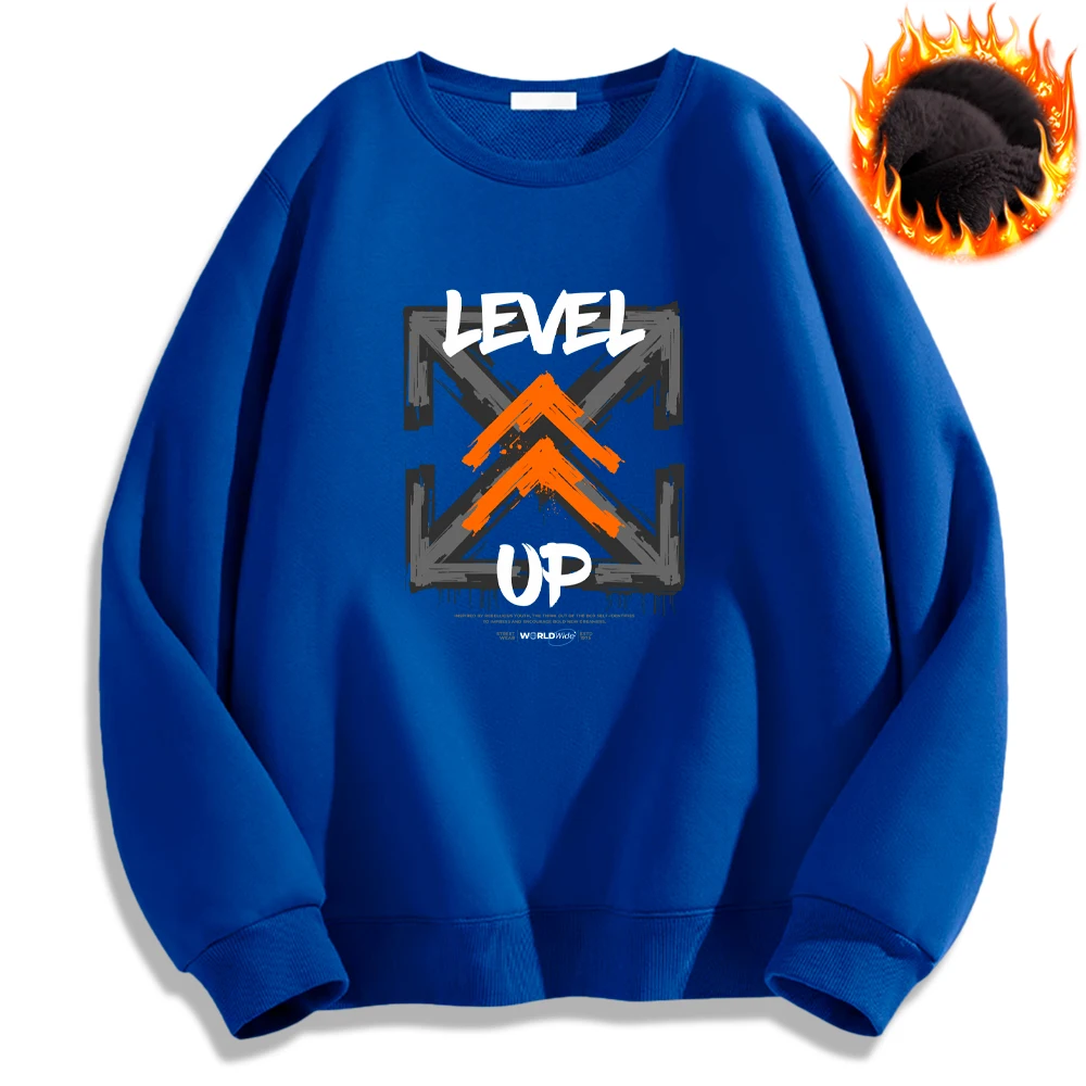 Level Up Cool Design Printed Hoodies Oversize Casual Sweatshirt Warm Autumn Winter Mens Clothing Thick Long Sleeve Cozy Pullover