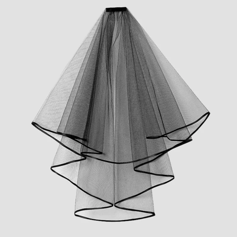 

Черная свадебная кружевная короткая свадебная фата на кончиках пальцев для Хэллоуина с расческой