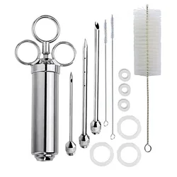 Stainless Steel Meat Marinade Injector Kit Food Grade Grill Turkey BBQ Seasoning Sauce Flavor Needle Cooking Syringe Accessory