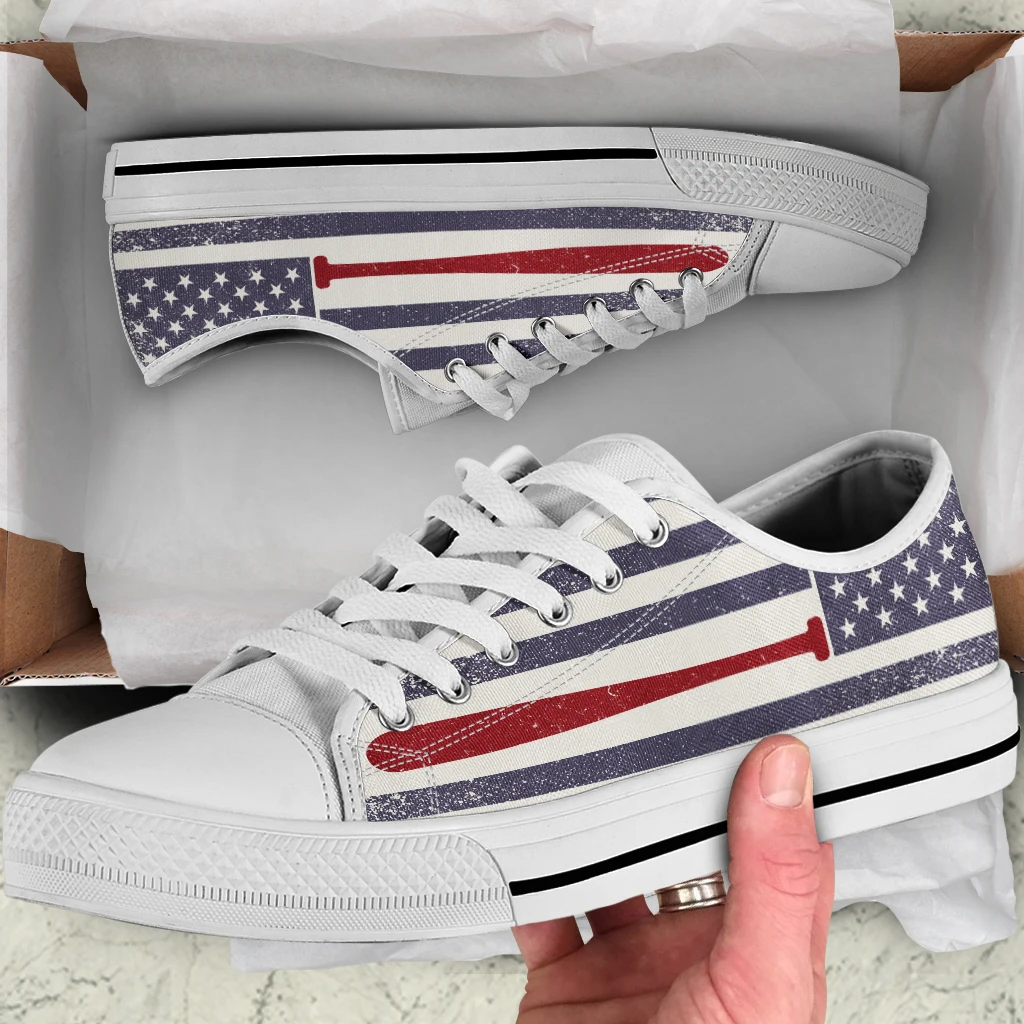 ELVISWORDS American Flag Design Classic Vulcanized Shoes Black Soft Sole Low Top Women's Shoes Soft Casual Sneakers Zapatos