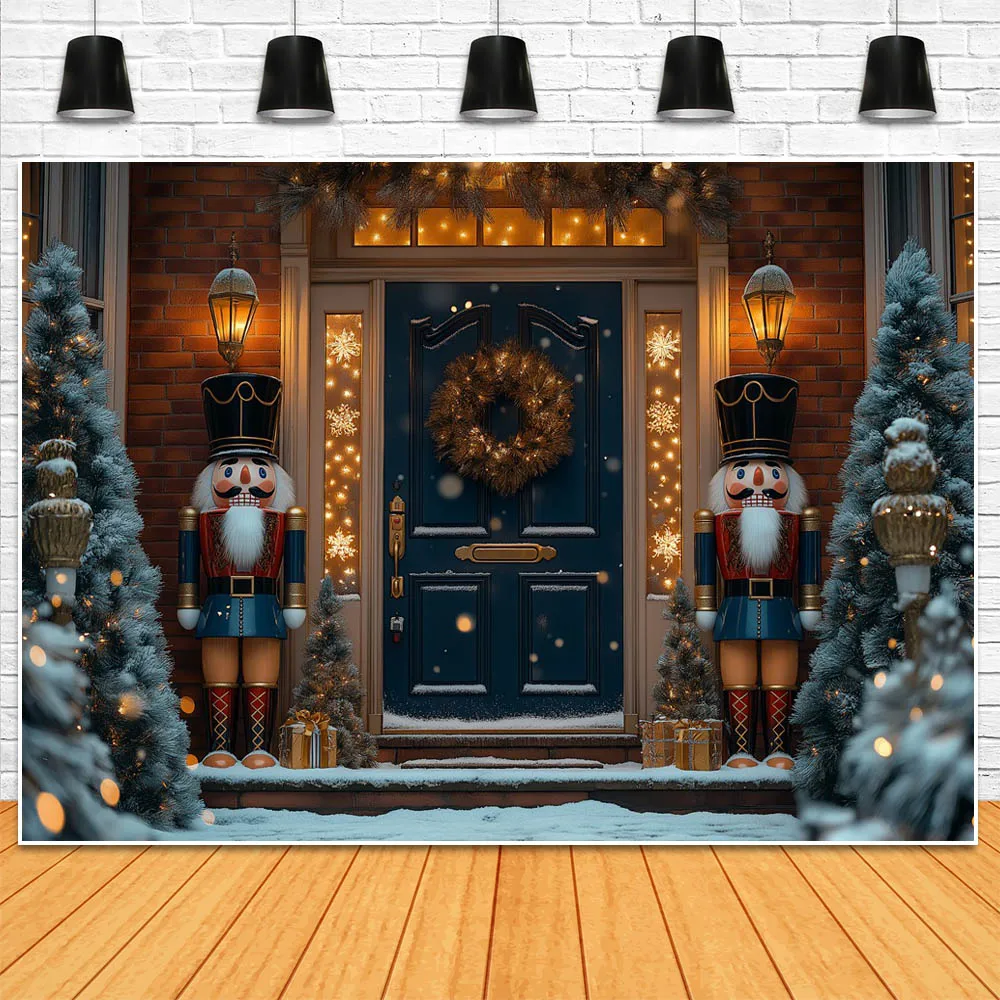 사진 촬영용 모시카 크리스마스 겨울 눈 배경, 빈티지 블루 문짝 눈송이, 야외 마당 어린이 초상화 사진 배경