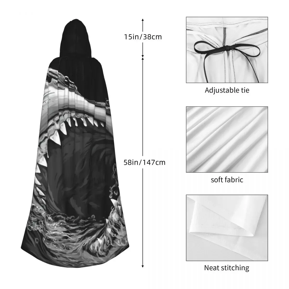 Longue Robe de Sorcellerie à Capuche pour Femme et Homme, Peinture de Requin, Everak, Cosplay, ixd'Halloween