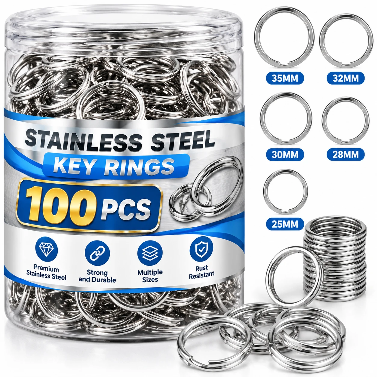 Stainless Steel Key Rings Sliver Round Flat Line Split Rings Keyring for Jewelry Making Keychain DIY Findings 20-35mm
