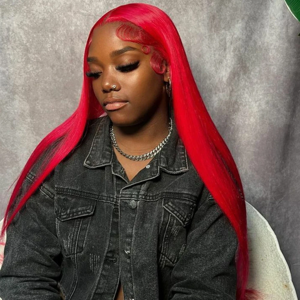 

250% Density Hot Red 13x6 HD Lace Front Wigs Human Hair 36Inch Brazilian Red Colored Straight 13X4 Lace Frontal Wigs For Women