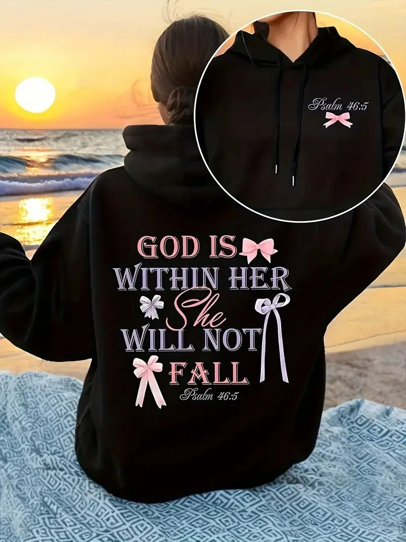 

2025 Autumn and Winter Women's Inspirational Quote Hoodie Psalm 46_5 High-end Luxury Is for Both Men and Women Top Y2k