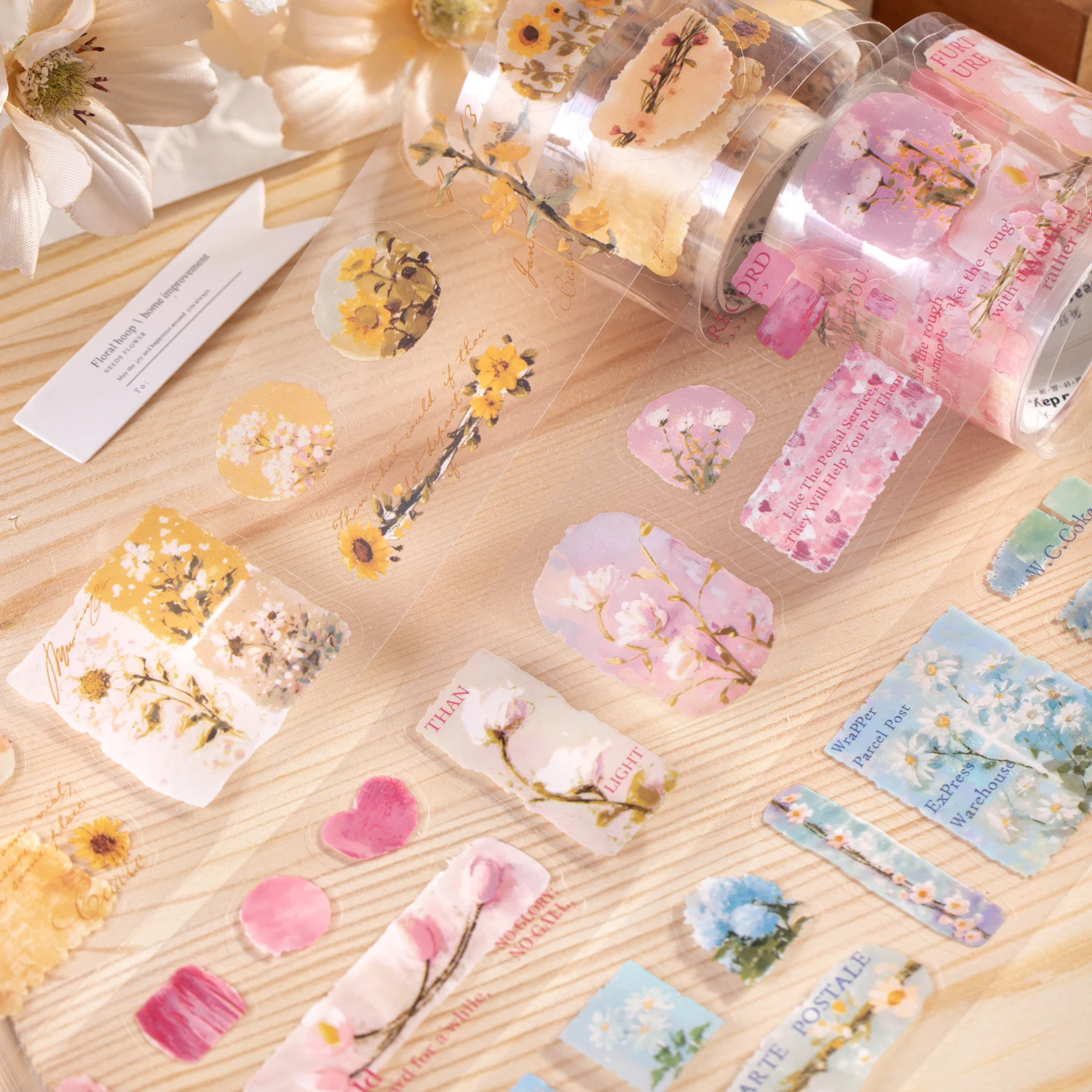 50mm*200cm Flower Cluster Series Vintage Plant Floral Landscape PET Tape Creative DIY Journal Material Collage Stationery
