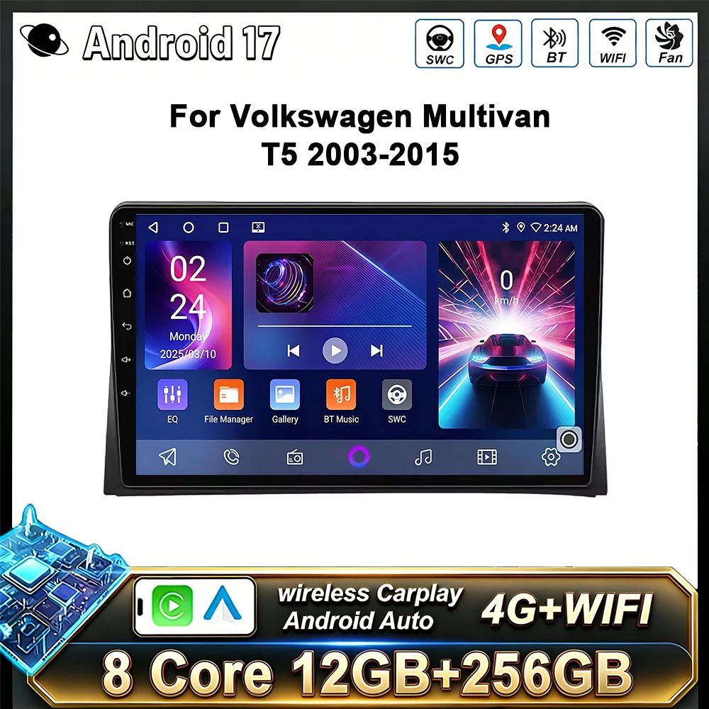 Radio para Auto Android 17 para Volkswagen VW Amarok Multivan T5, Carplay Inalámbrico, Android Auto, Reproductor Multimedia para Auto, Estéreo para Auto 2 Din