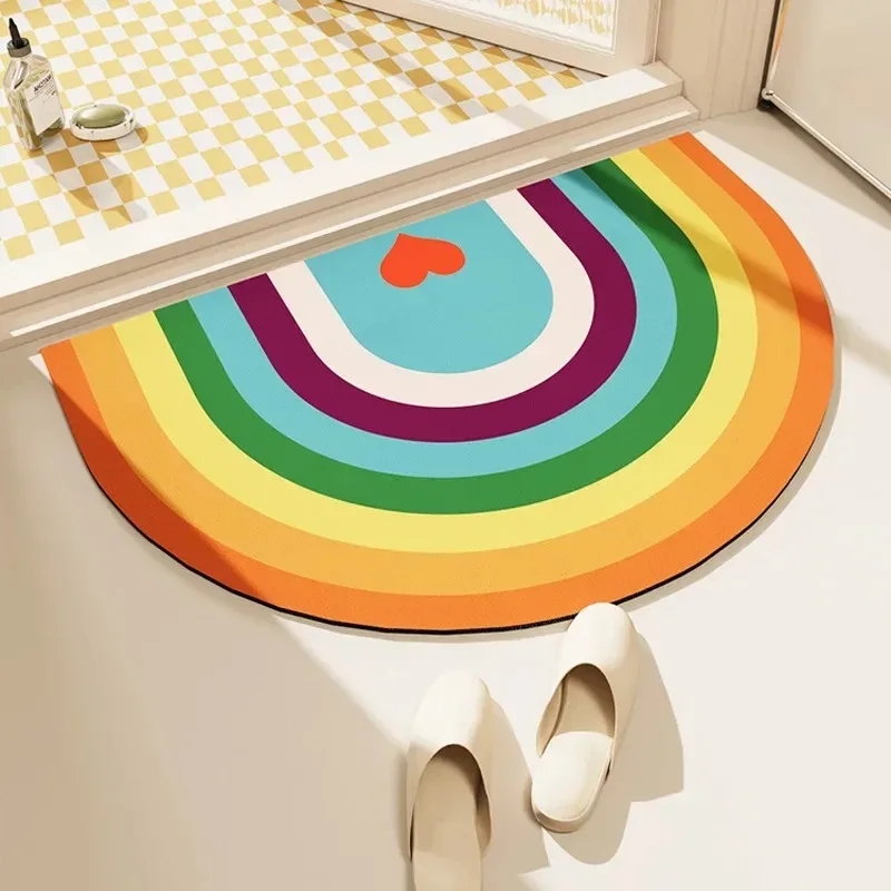 Small Rainbow Semicircle Mat Comfortable and Simple Household Bathroom Door Absorbent Non-slip Foot Mat Entry Door Mat