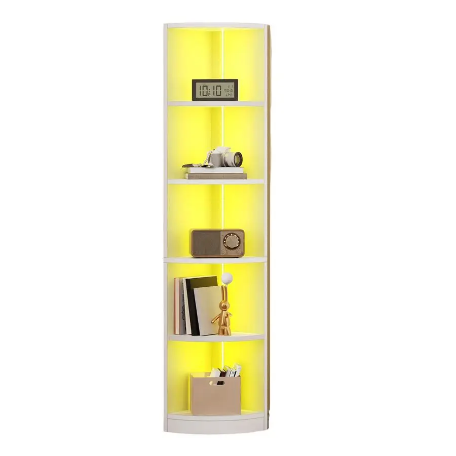 

70.8 Corner Shelf with LED Light, 5 Tier Modern Corner Bookshelf, Display Corners Bookcase and Bookshelves,Wooden Open Storage B
