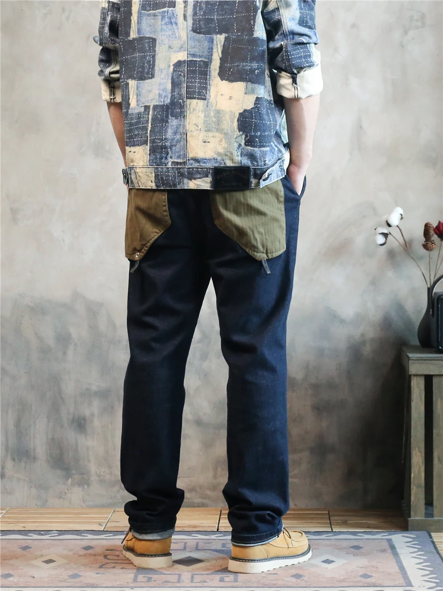 

Original Color Denim Jeans Men's Elastic Straight Leg Jeans Spring Autumn Deep Color American Sle Youth Faion Casual Wear