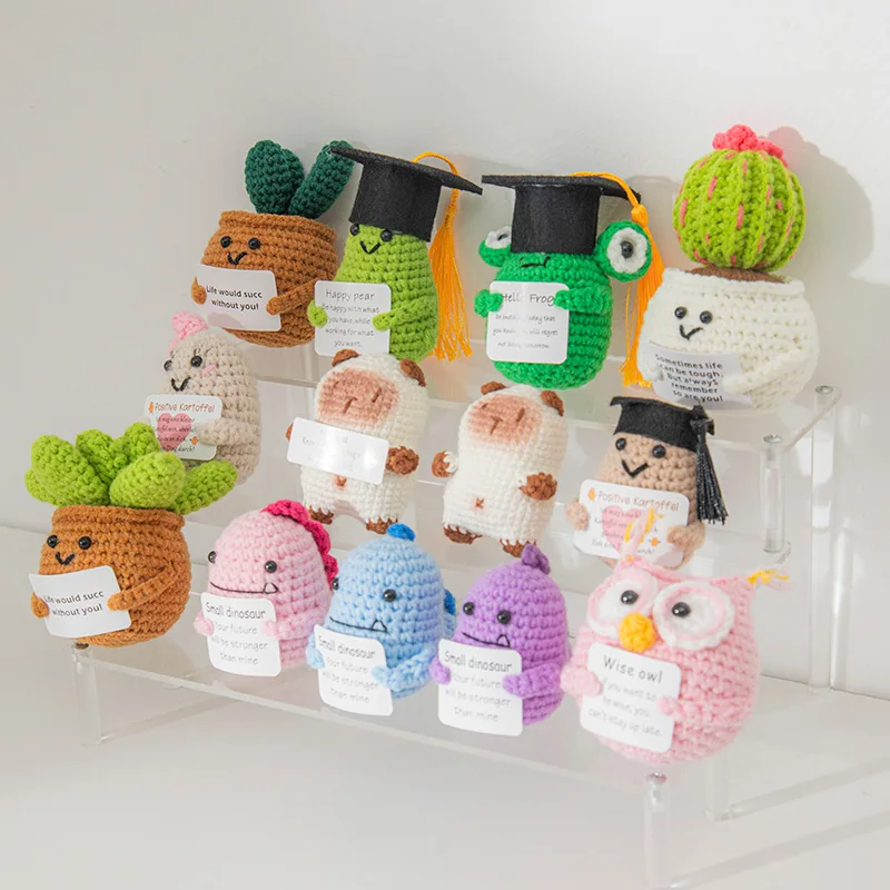 Muñeca de ganchillo de patata energética de ganchillo, frutas, animales, muñecas tejidas hechas a mano, bonita decoración motivacional para habitación de muñecas Dr., regalo de graduación