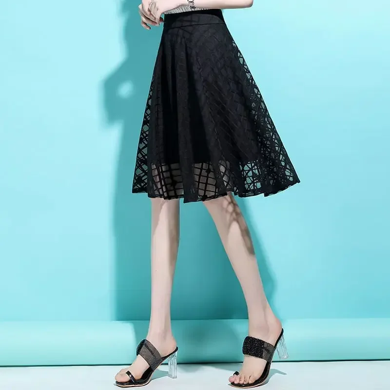 Midi Tulle Female Skirts High Waist Floral Women's Skirt Mesh Aesthetic Streetwear Y2k Vintage Luxury Elegant 2025 Trend V Cheap