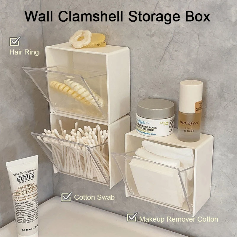 Wall-mounted Storage Box Bathroom Waterproof Organizer Cotton Swabs Makeup Stoarge Organizers Transparant Plastic Dustproof Box