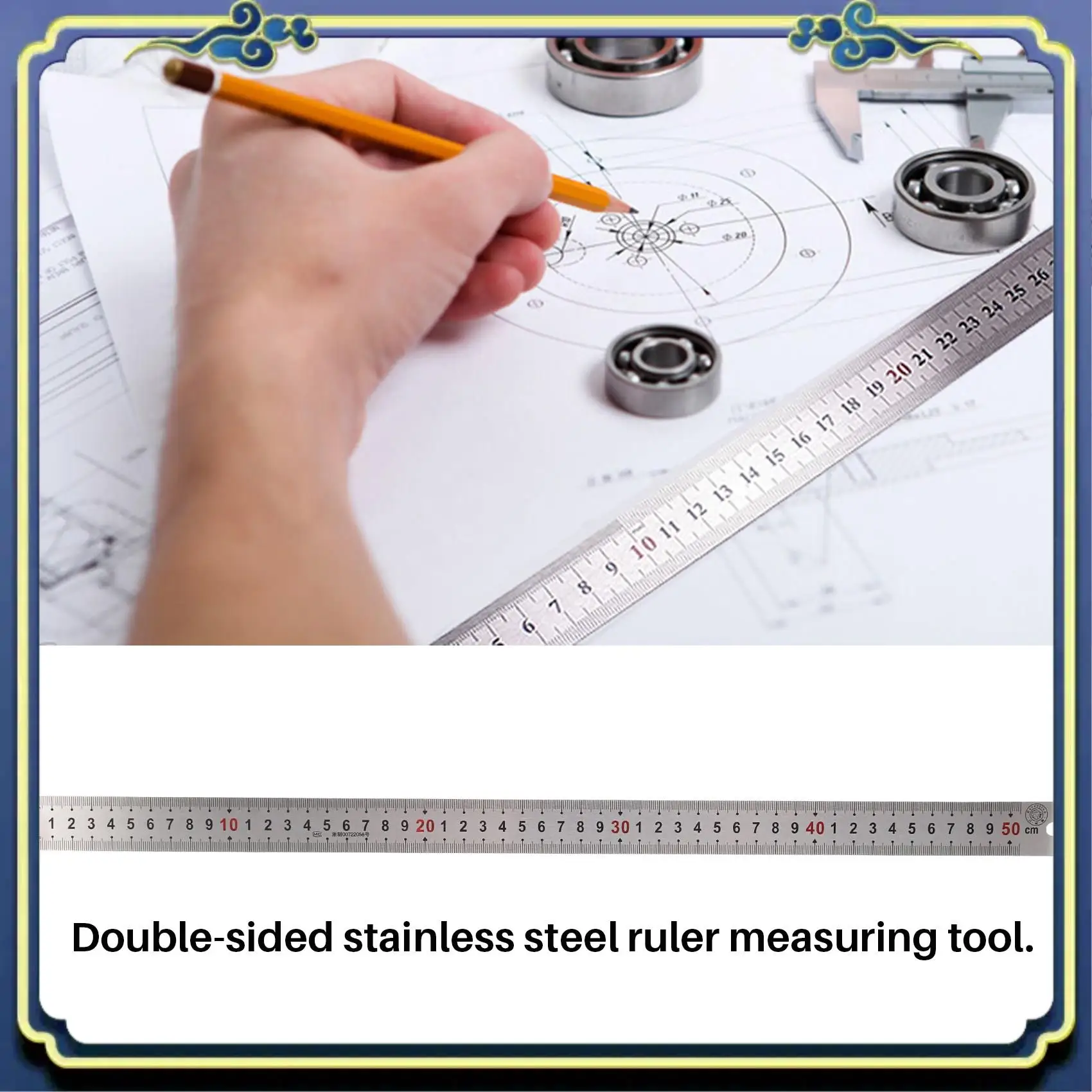 A86P-مقياس مزدوج الجانب من الفولاذ المقاوم للصدأ أداة قياس مسطرة مستقيمة 50 سم #3