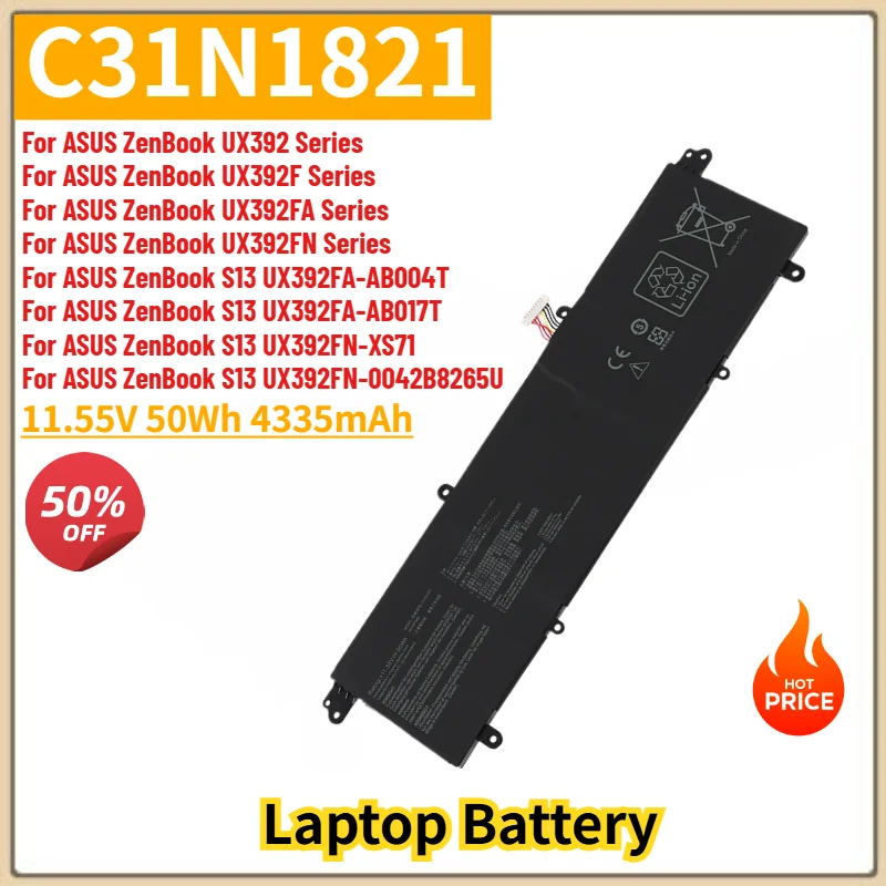 C31N1821 Battery 4335mAh For ASUS ZenBook S13 UX392FA-AB004T UX392FA-AB017T UX392FN-XS71 UX392FN-0042B8265U Laptop Battery