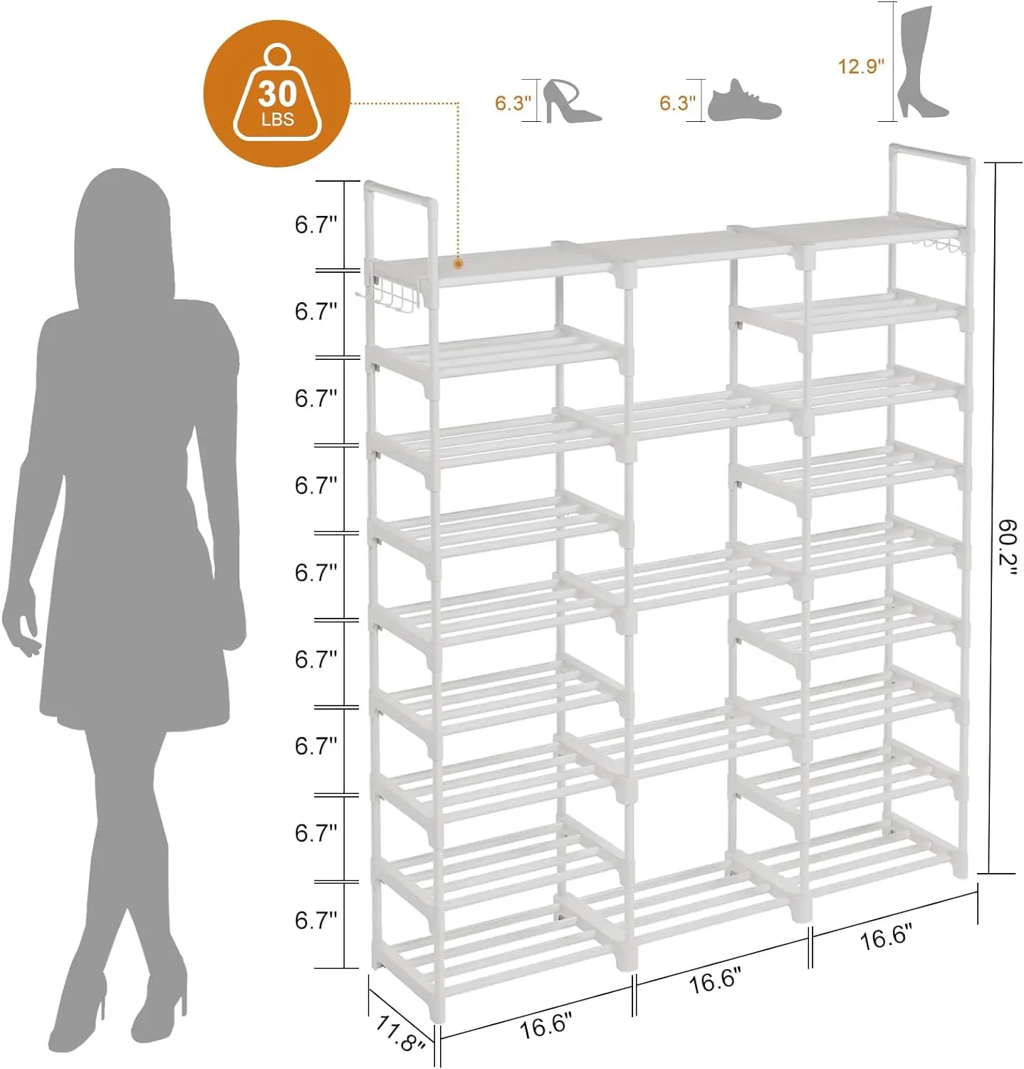 Scarpiera portascarpe bianco organizzatore per armadio 50-55 paia impilabile Heavy Duty Rack Shelf Storage tubi metallici durevoli