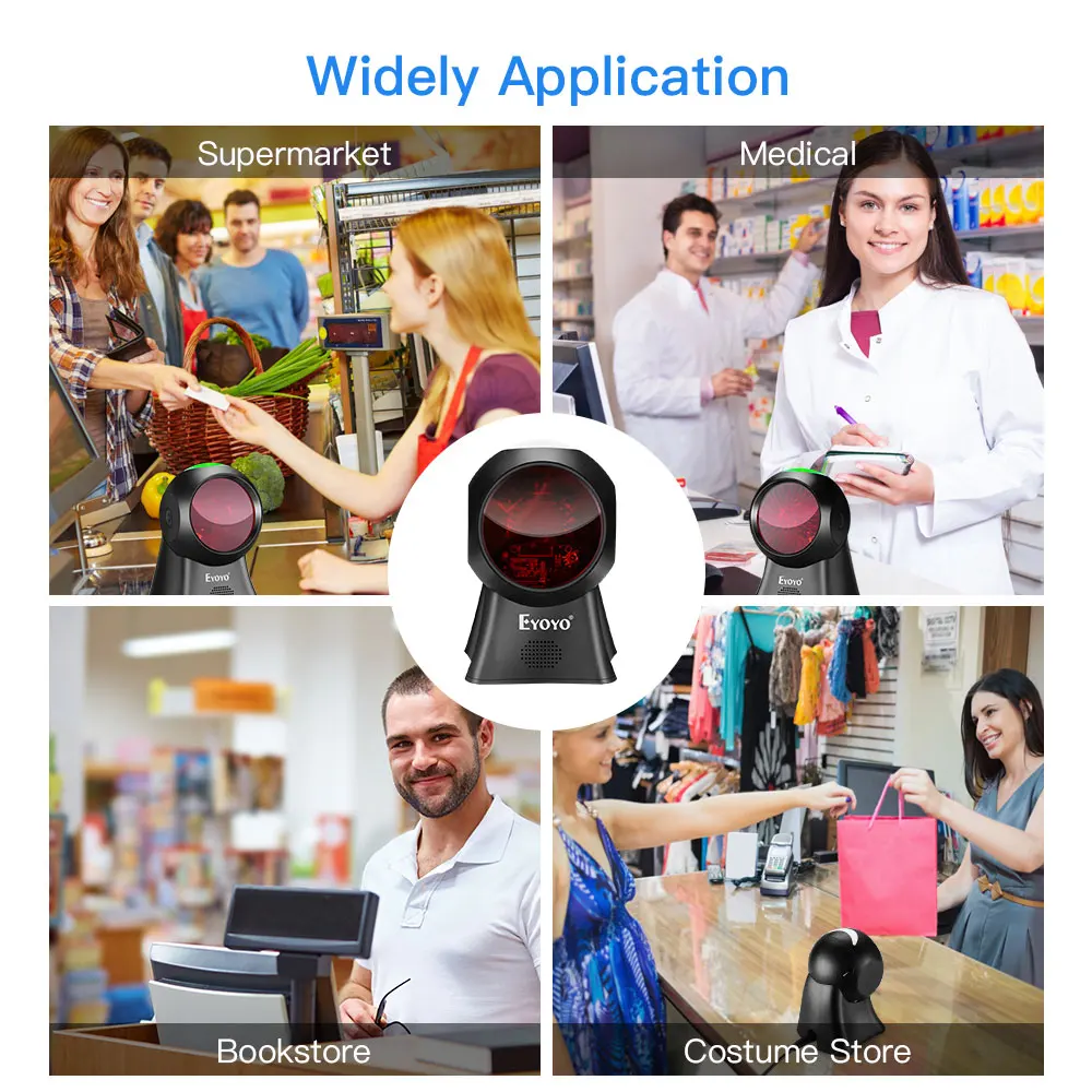Eyoyo USB Wired Platform Barcode Reader 1D/2D Desktop Bar Codes Scanner Auto-sense Scanning For Library Supermarket Retail Store
