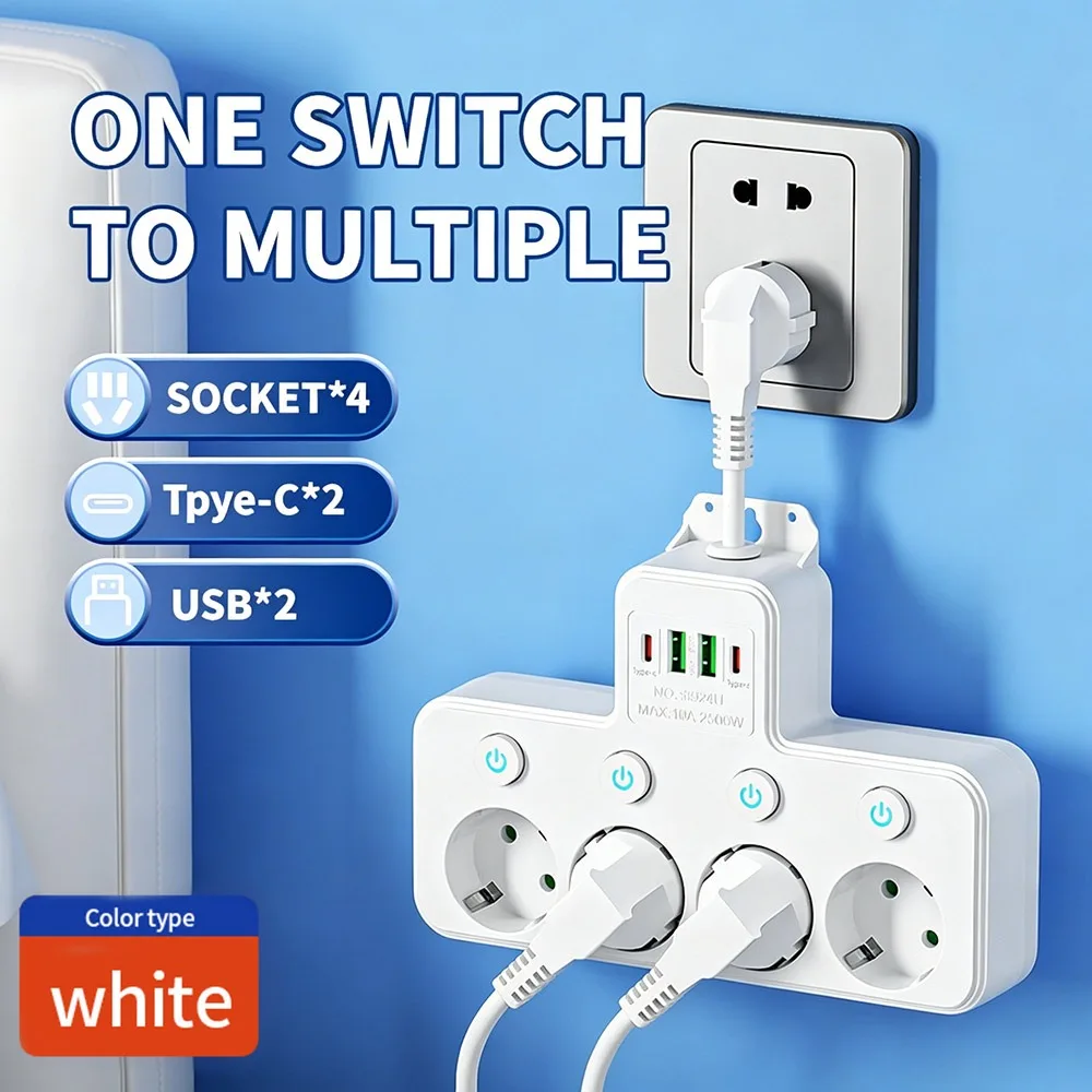 

4/5 Plugs EU Plug Outlet Wall Mounted Type-C Ports Outlet Electrical Socket Independent Switch Universal Wall Power Socket