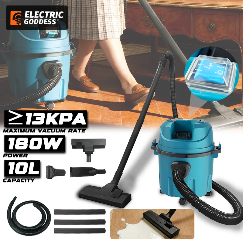 

2 In 1 Wet and Dry Cordless Vacuum Cleaner 10L Large capacity Suction Dust Collector With Wheels For Makita 18V Battery Pin