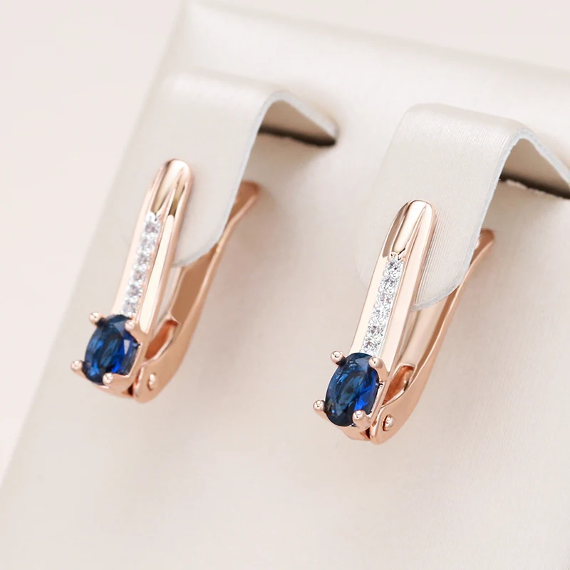 Kinel Luxury 585 Rose Gold Color Silver Plated Earrings For Women Blue Natural Stone Vintage Bride Wedding Daily Fine Jewelry