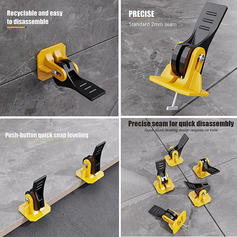 200PCS Tile Leveling System Construction Tool Parts Manual Tile Leveling Tools Set (Black+Yellow)