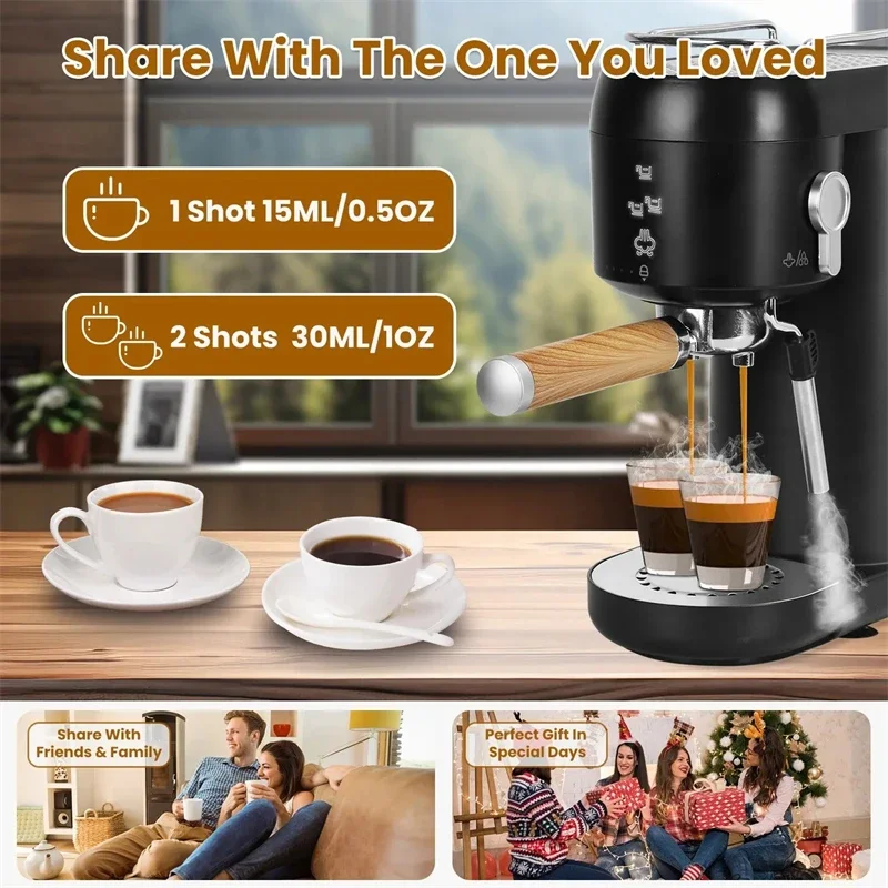 Professional Espresso Coffee Maker Electric Italian Coffee Machine 15 Bar Automatic Milk Frother Cappuccino Latte Espresso Maker