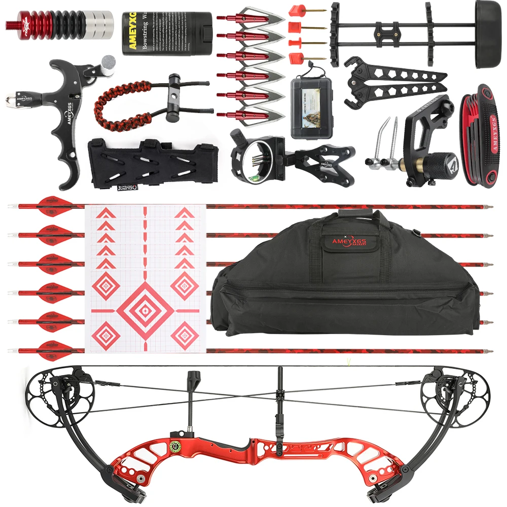 40-75lbs Compound Bow Carbon Arrow Set CNC Alloy Riser IBO 350fps Left/Right Hand Outdoor Bow Hunting Archery Shooting Target